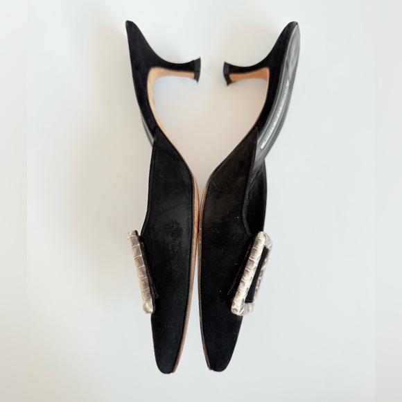 Manolo Blahnik black Suede Leather Snakeskin buckle 70mm Maysale Mules EU 38.5